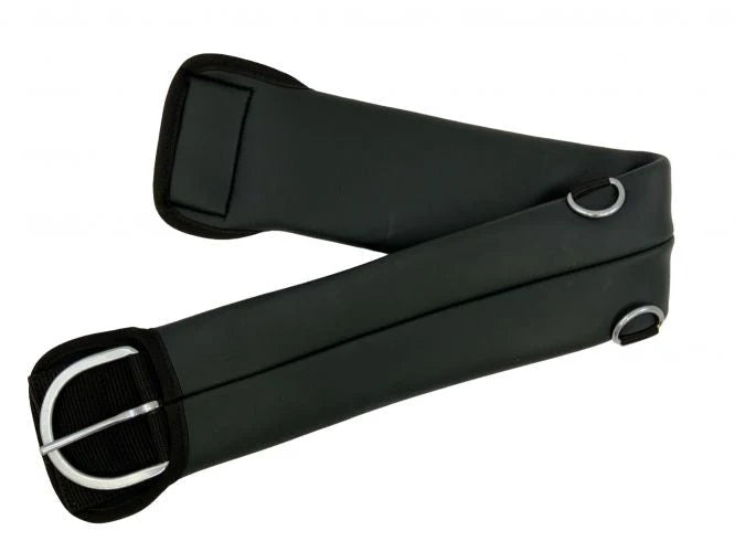 Black cinch with silver buckle on a white background