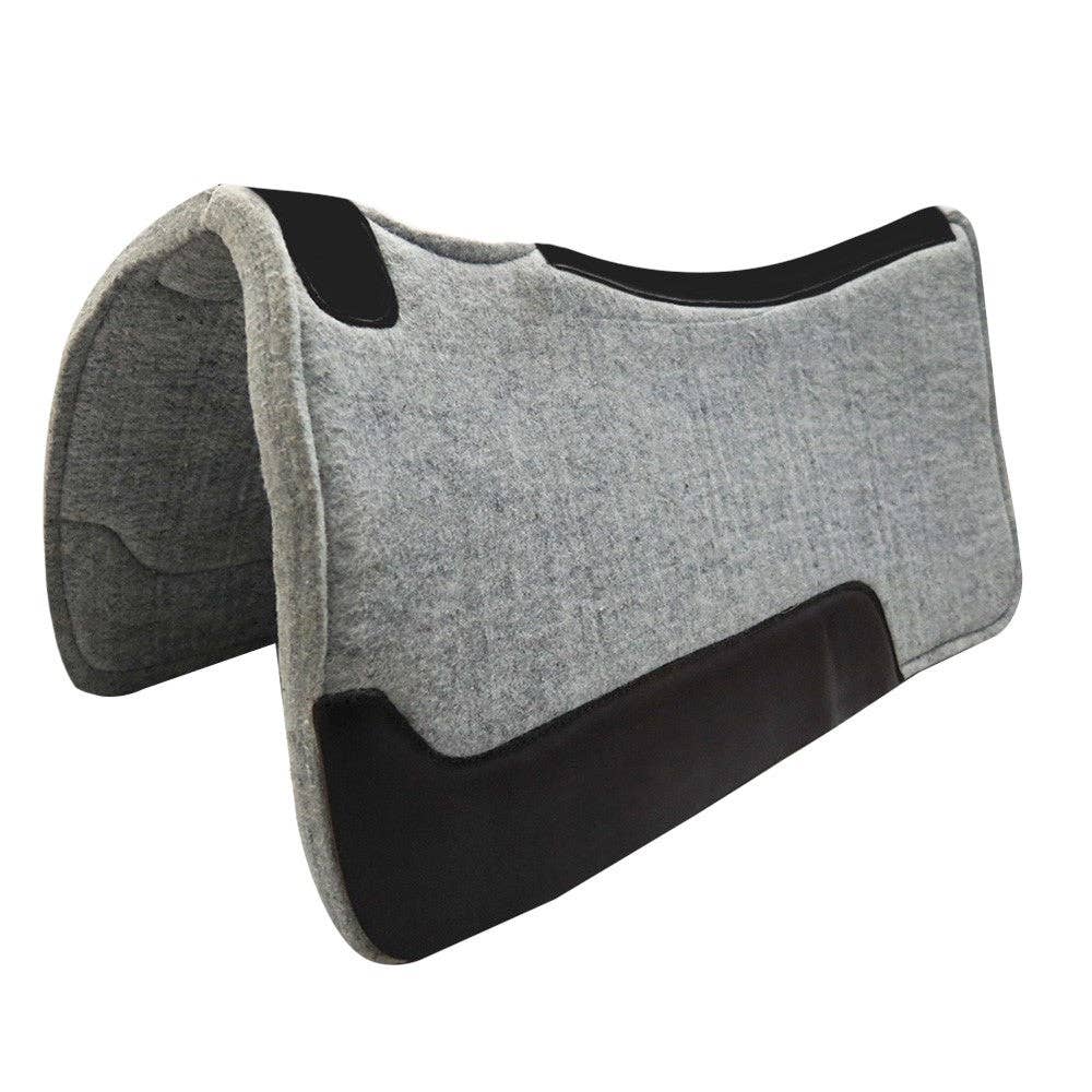 Gray saddle pad with black accents on a white background