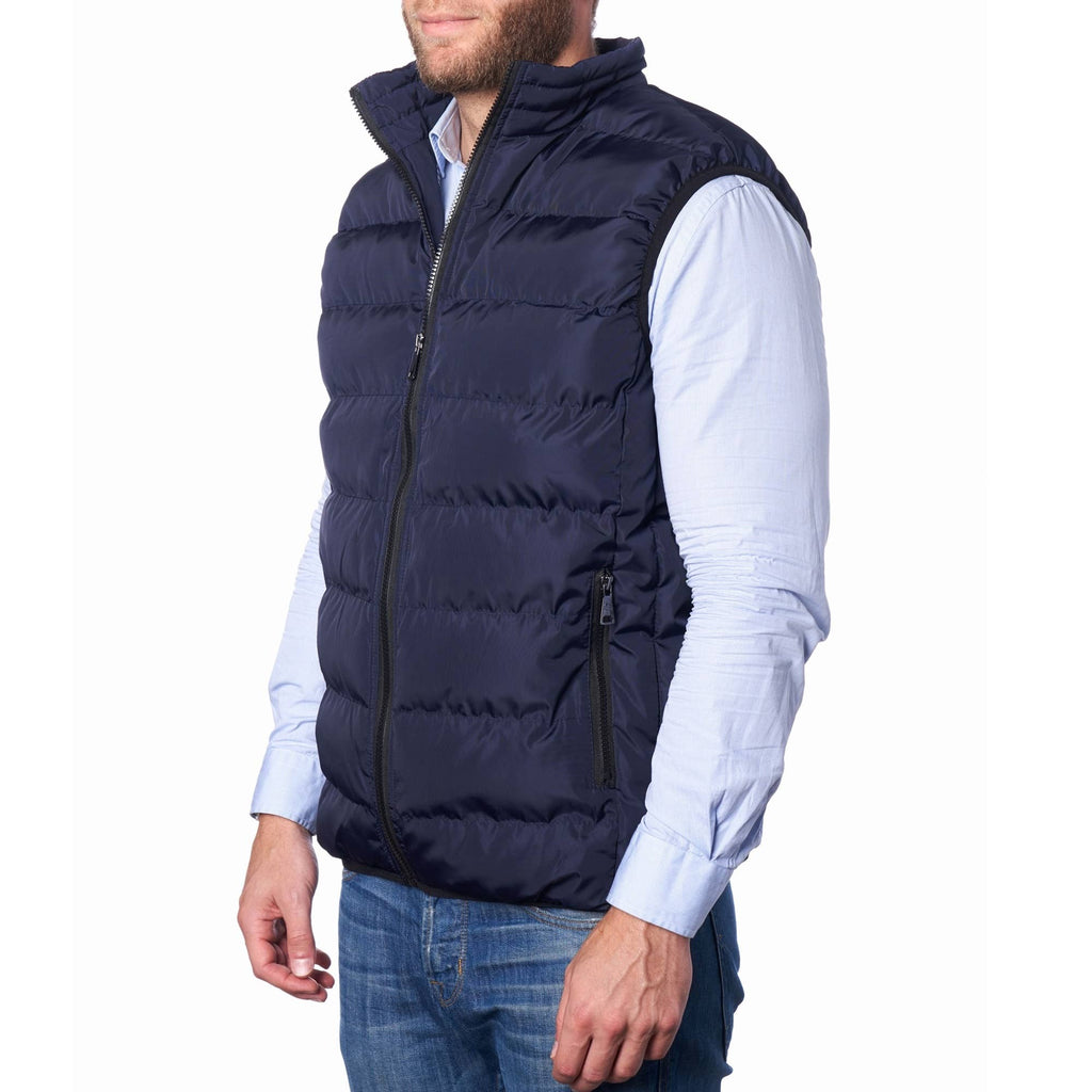 Man Wearing blue puffer vest