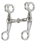 Metal horse bridle bit on a white background