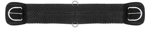 Black Waffle Girth  with metal buckles on a white background