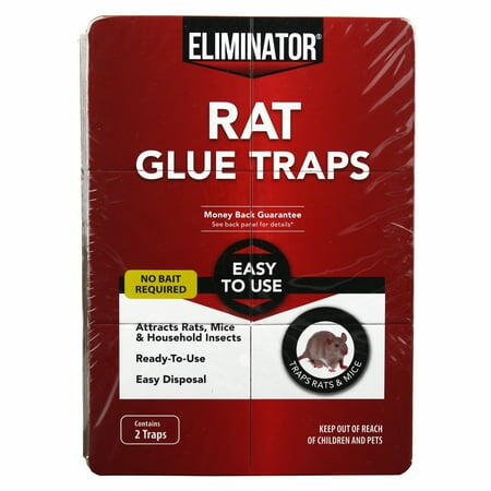 Pack of Eliminator rat glue traps on a white background