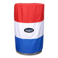 A cylindrical barrel cover featuring horizontal stripes of red, white, and blue with the logo 'Tough 1' displayed prominently in the center.