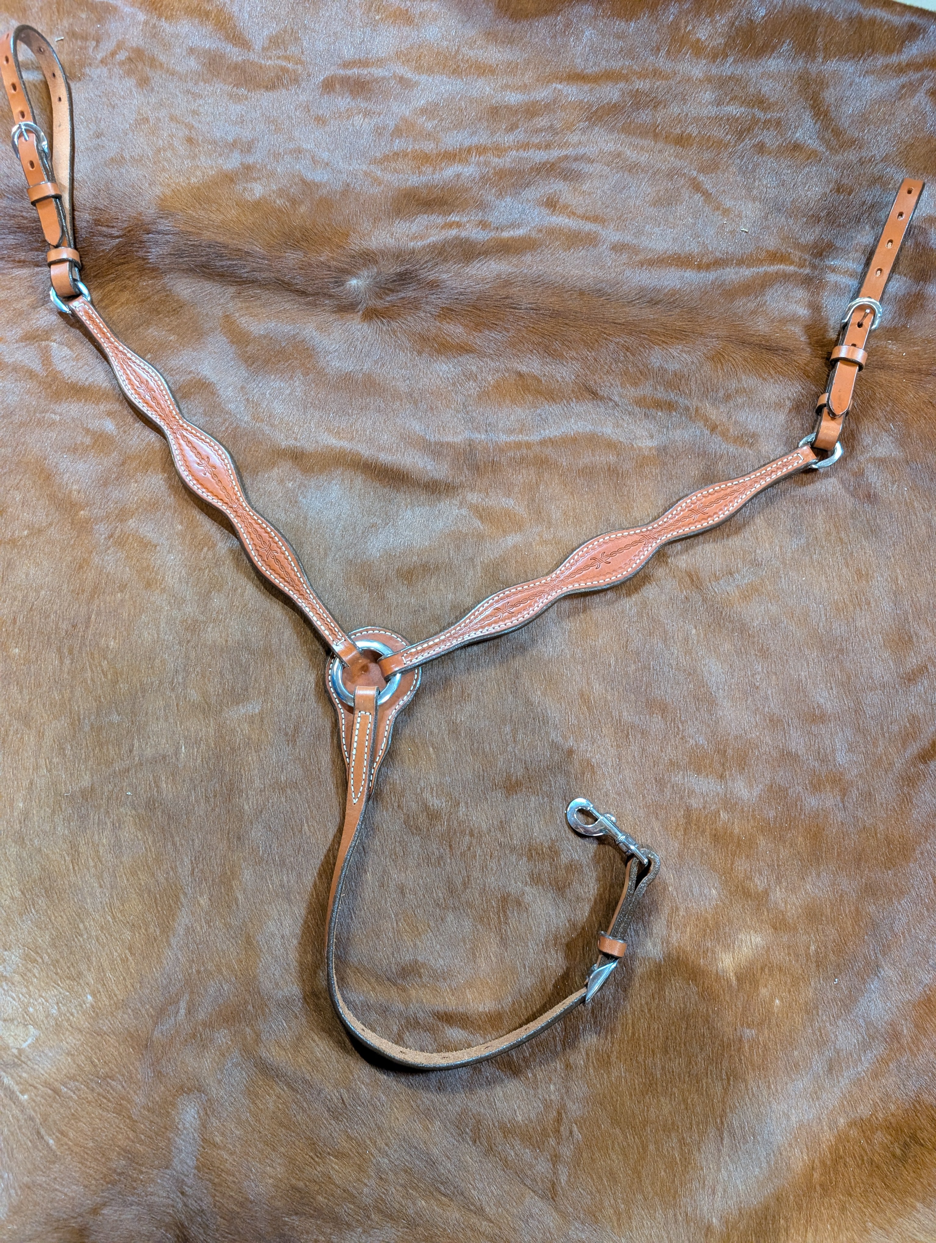 Barbed wire tooled 3 piece breast collar