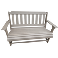 A poly park bench in the weathered wood color.
