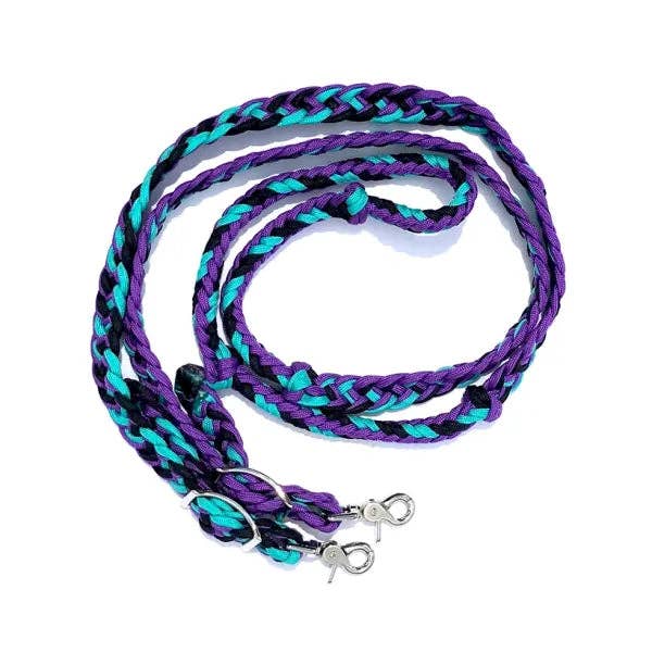 Braided Barrel & Roping Reins – 8 ft with Dual Nickel-Plated Scissor Snaps (Multi-Tone)