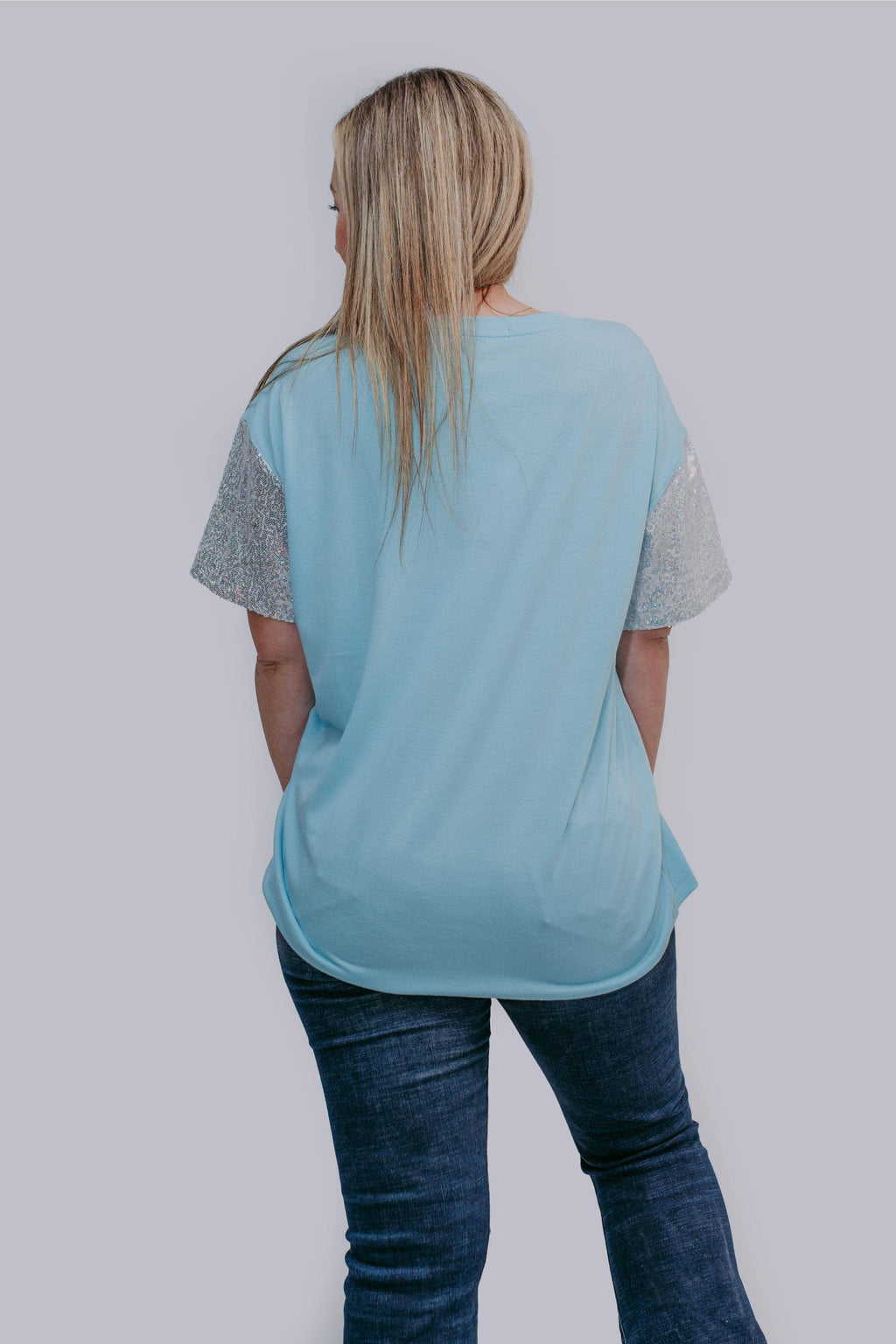 Sequins Embroidery Game Day Tee – Icy Blue