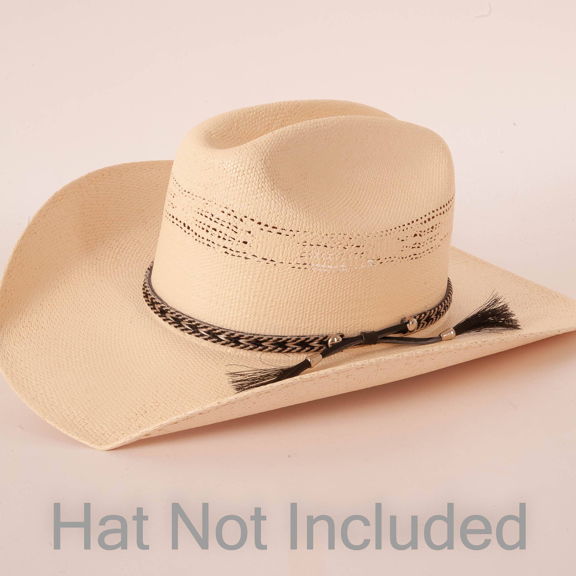Beige cowboy hat with decorative band on a beige background, 'Hat Not Included' text at the bottom.