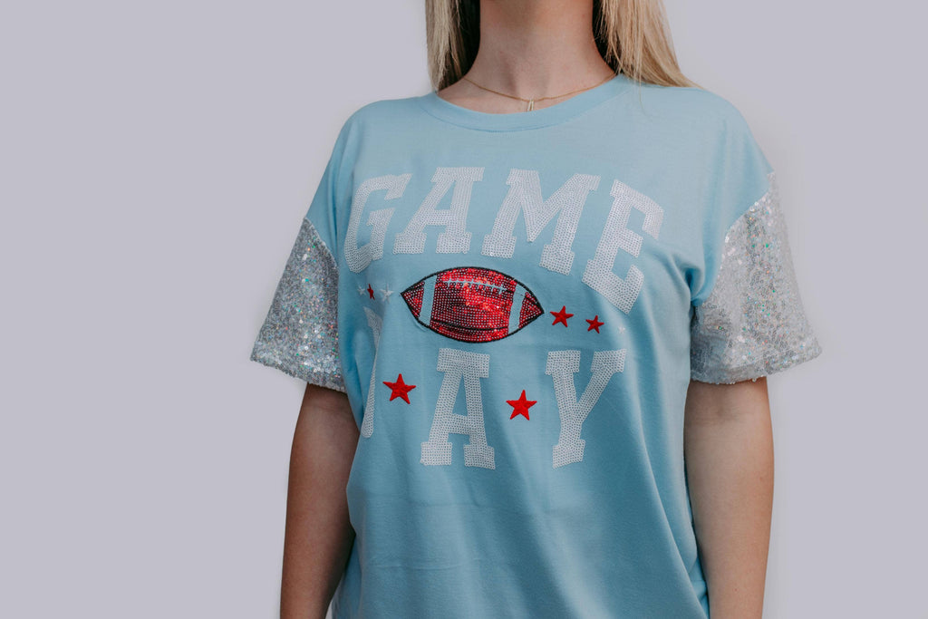 Sequins Embroidery Game Day Tee – Icy Blue