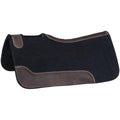 Black felt saddle pad with brown leather wear leathers and reinforced spine.