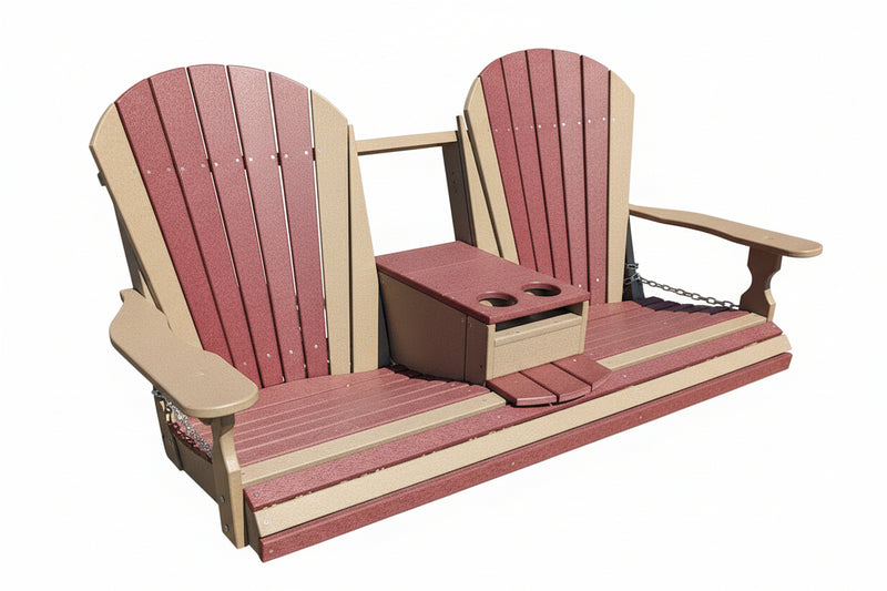 5ft Barrel back tan and red poly swing with white background