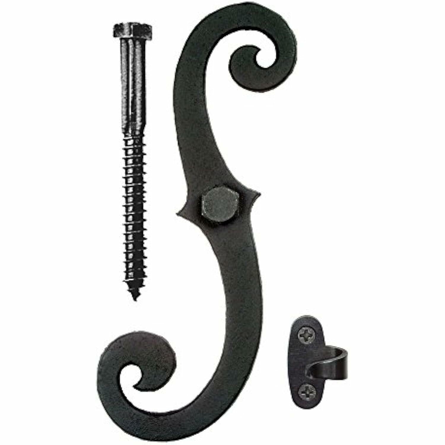 Decorative black metal hook with a screw 
