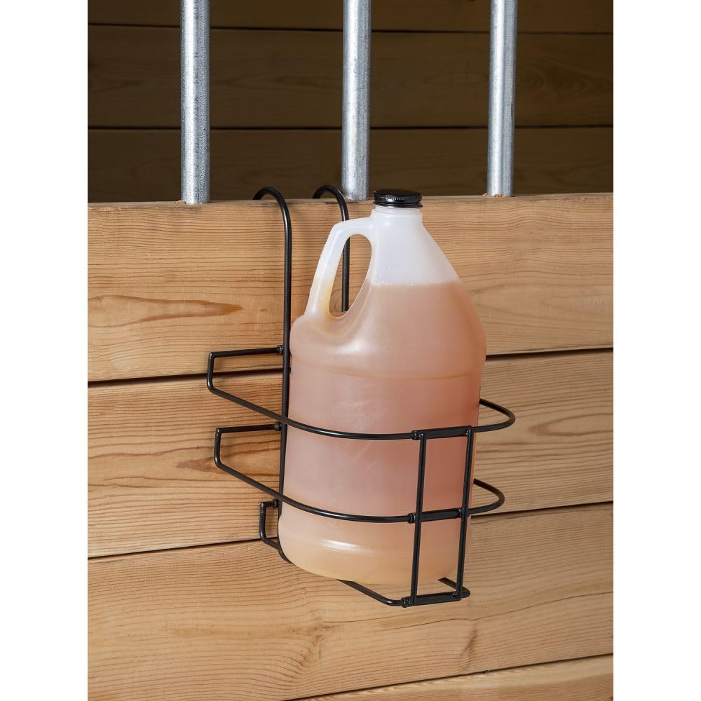 Tough1 collapsible metal bottle holder on stall  front wall with quart bottle

