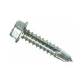 A single Hillman self-drilling screw with a hex washer head, zinc-plated steel.