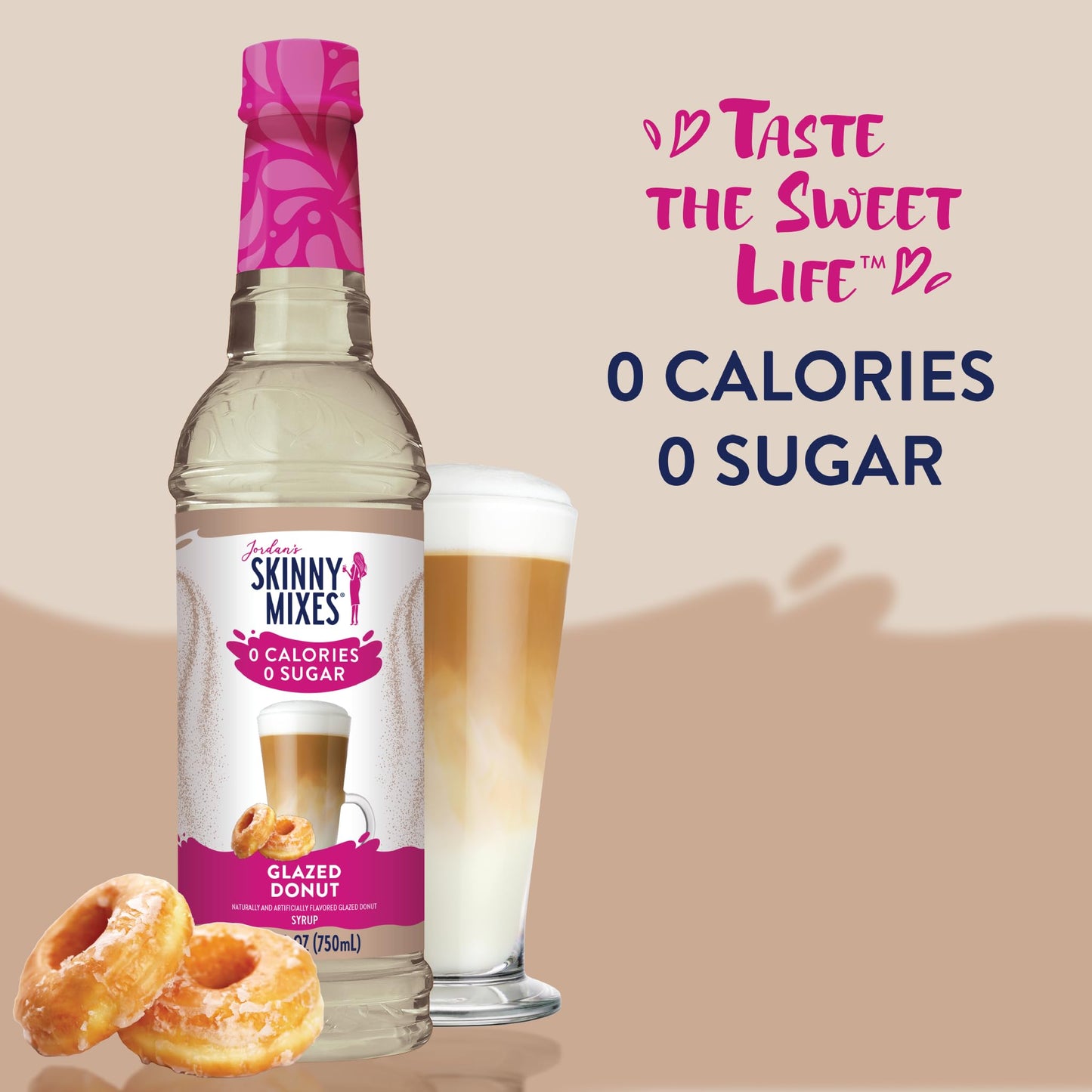 Jordan's Skinny Syrups Sugar Free Coffee Syrup, Glazed Donut Flavor Drink Mix, 25.4 Fl Oz