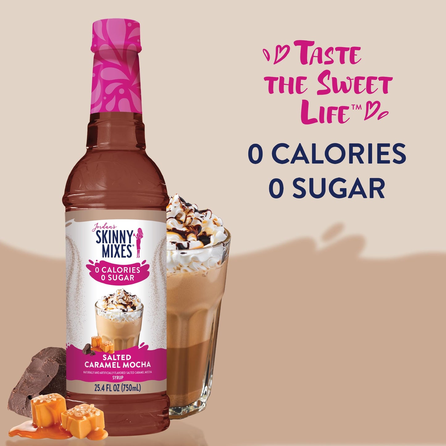 Jordan's Skinny Syrups Sugar Free Coffee Syrup, Salted Caramel Mocha Flavor Drink Mix, 25.4 Fl OZ