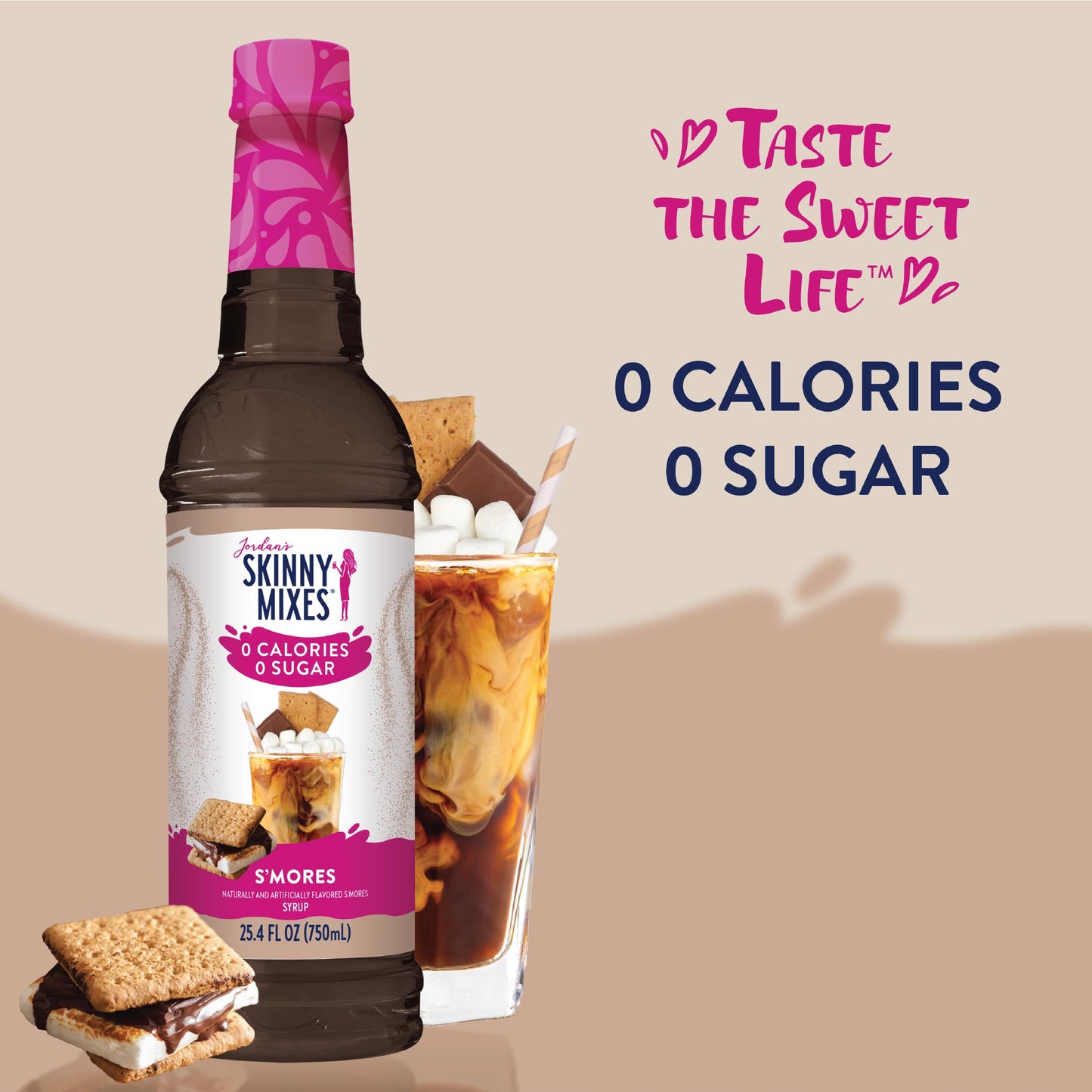 Jordan's Skinny Syrups Sugar Free Coffee Syrup, Smore's Flavor Drink Mix, 25.4 Fl Oz