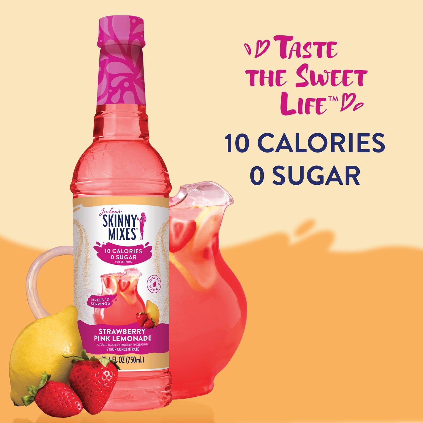 Jordan's Skinny Mixes Sugar Free Syrup, Strawberry Pink Lemonade Flavor, 25.4 Fl Oz