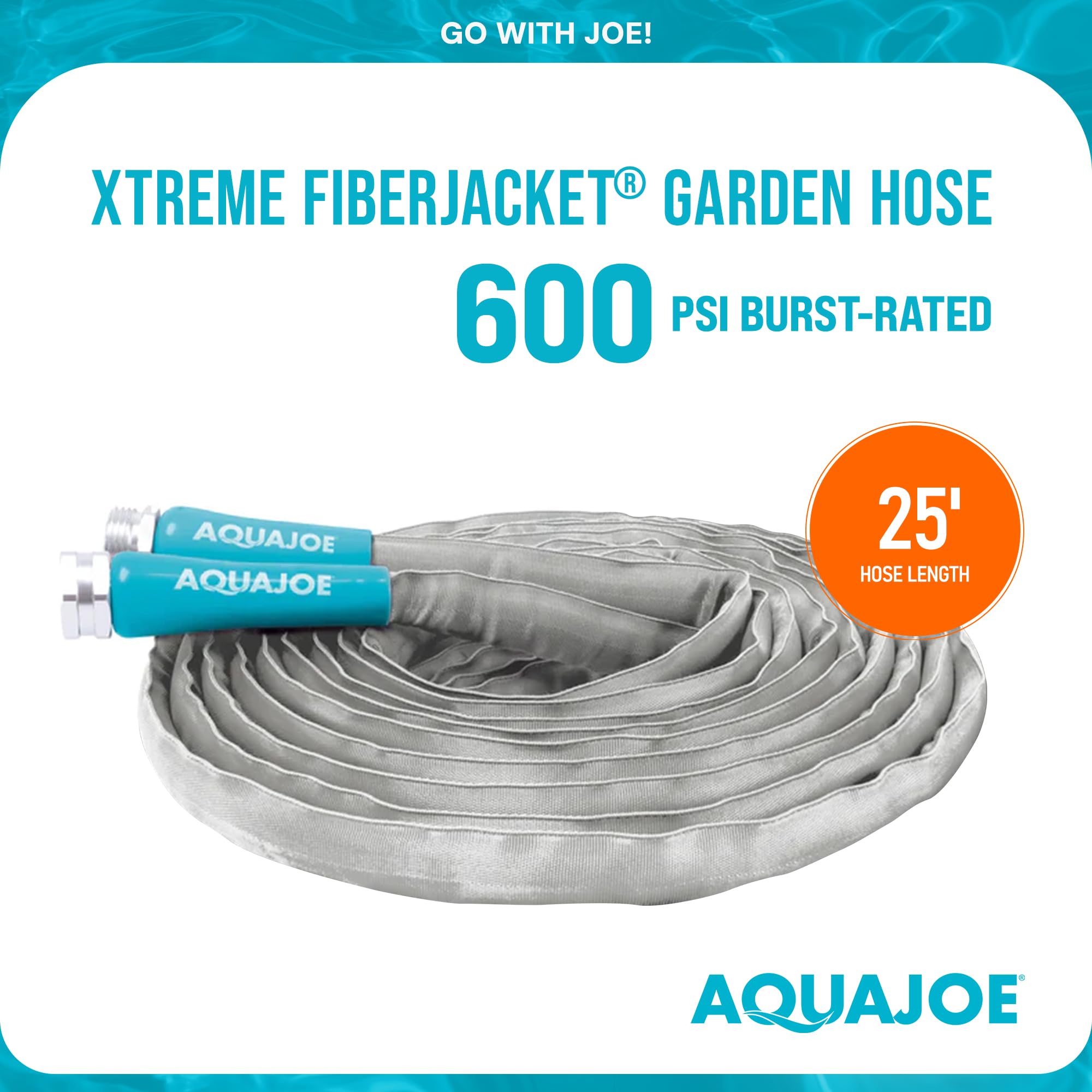 Aqua Joe XTREME FIBERJACKET Flexible, Kink-Resistant Garden Hose, 600 PSI Max, 5/8-Inch Diameter, 25 Feet