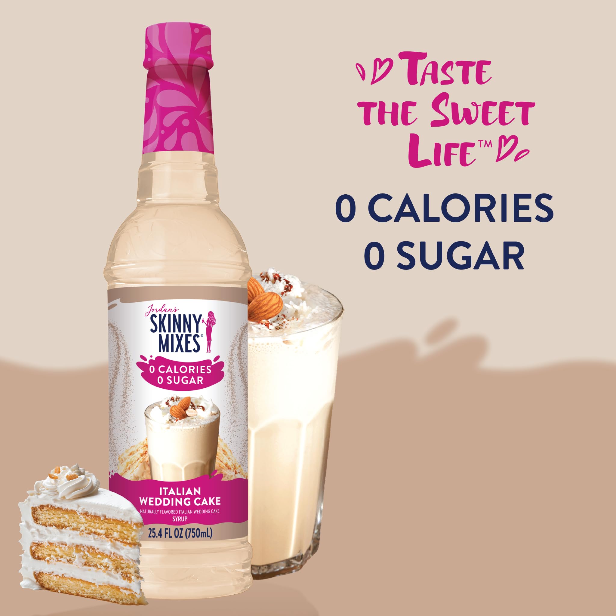 Jordan's Skinny Syrups Sugar Free Coffee Syrup, Italian Wedding Cake Syrup Flavor, 25.4 Fl Oz