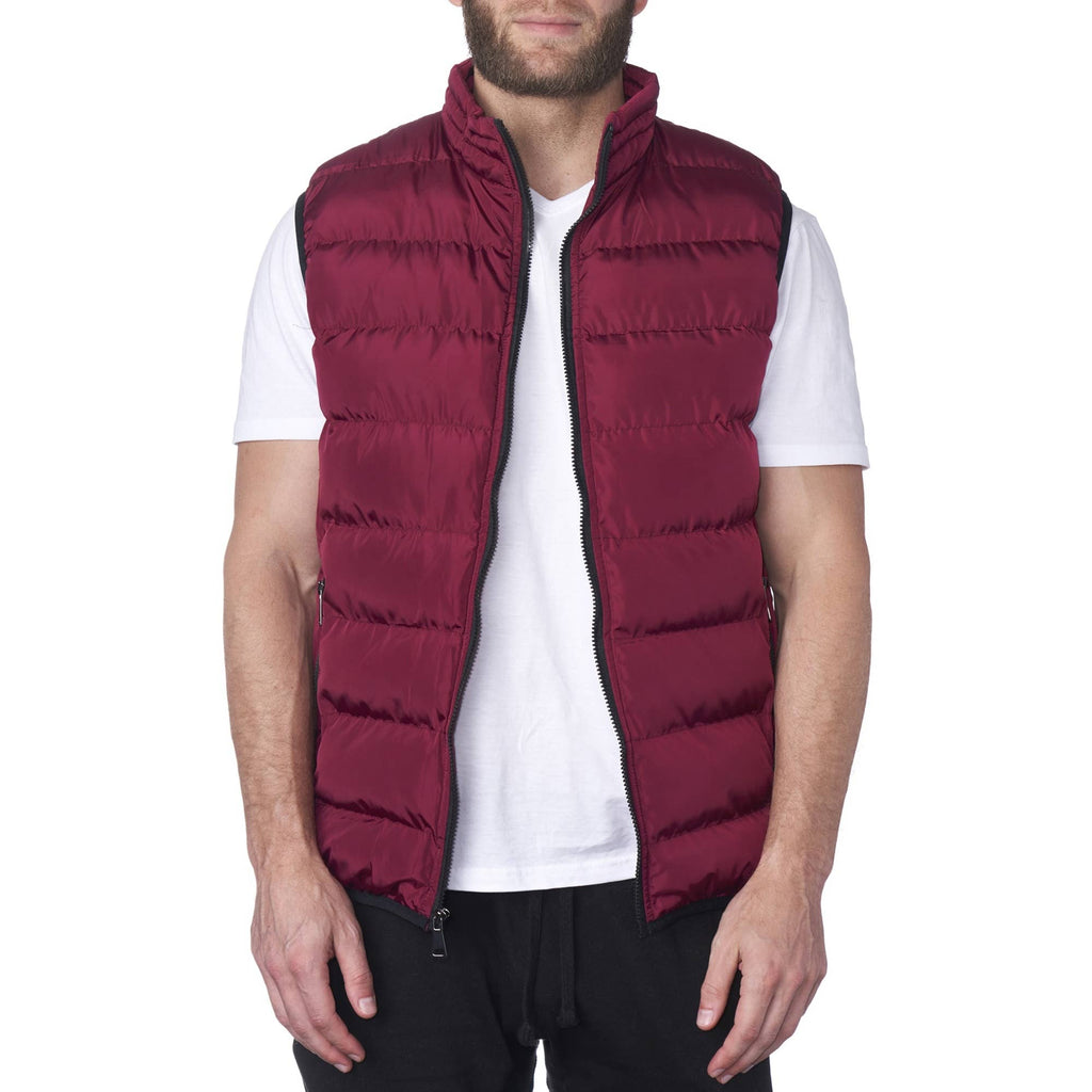 Man wearing a red puffer vest