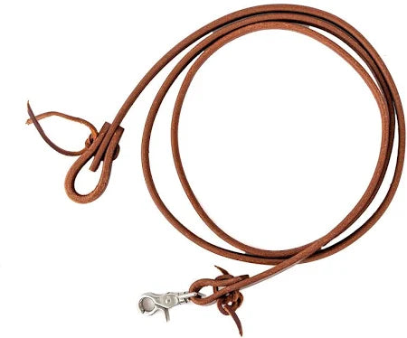Leather Roping Rein with waterloop ends and 1 scissor snap .