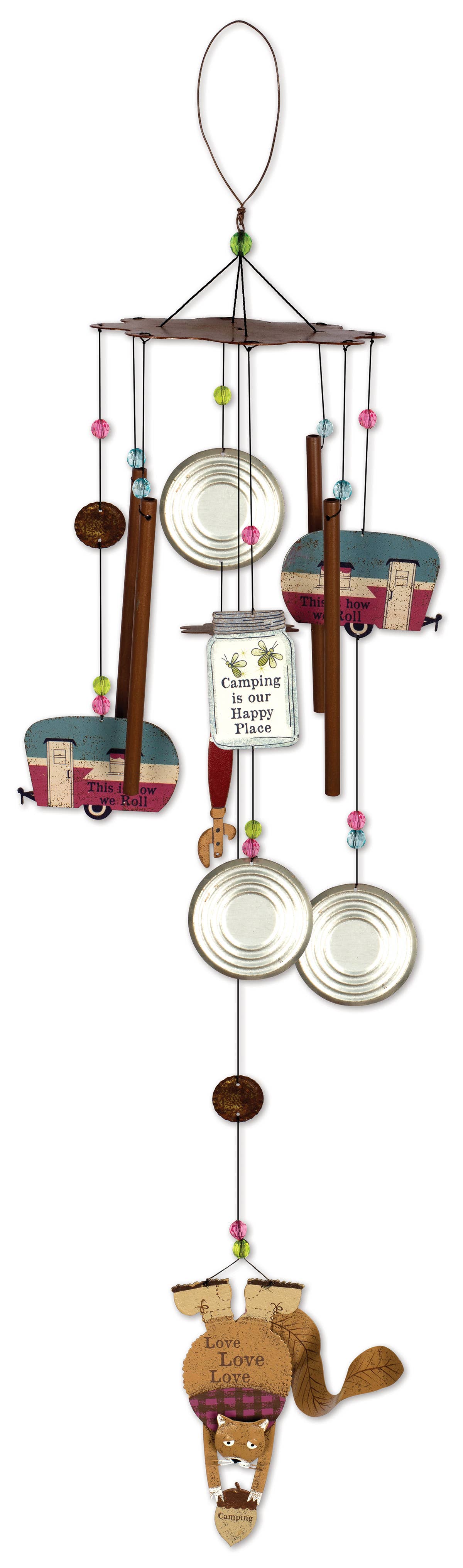 Decorative wind chime with camper and animal designs 