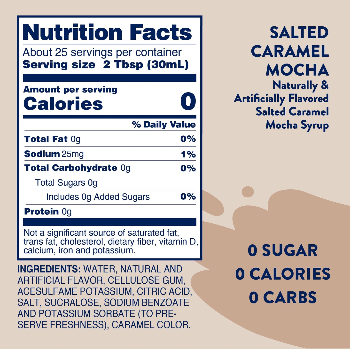 Jordan's Skinny Syrups Sugar Free Coffee Syrup, Salted Caramel Mocha Flavor Drink Mix, 25.4 Fl OZ