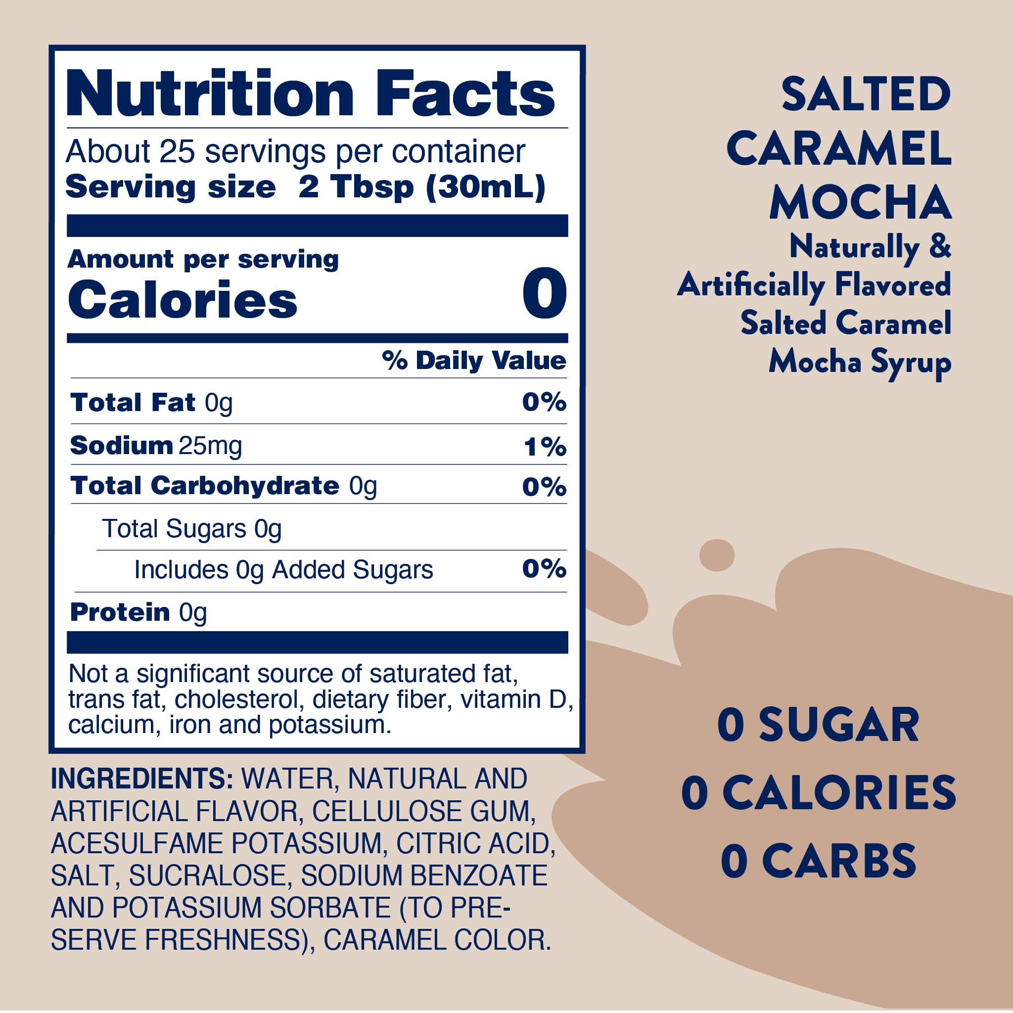 Jordan's Skinny Syrups Sugar Free Coffee Syrup, Salted Caramel Mocha Flavor Drink Mix, 25.4 Fl OZ
