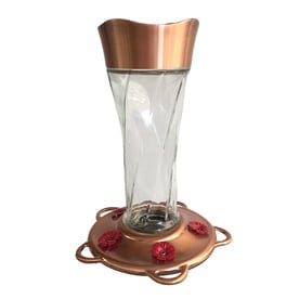 Copper and glass hummingbird feeder 