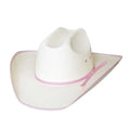 Kids' White Straw Cowboy Hat with Pink Trim and pink hat band.