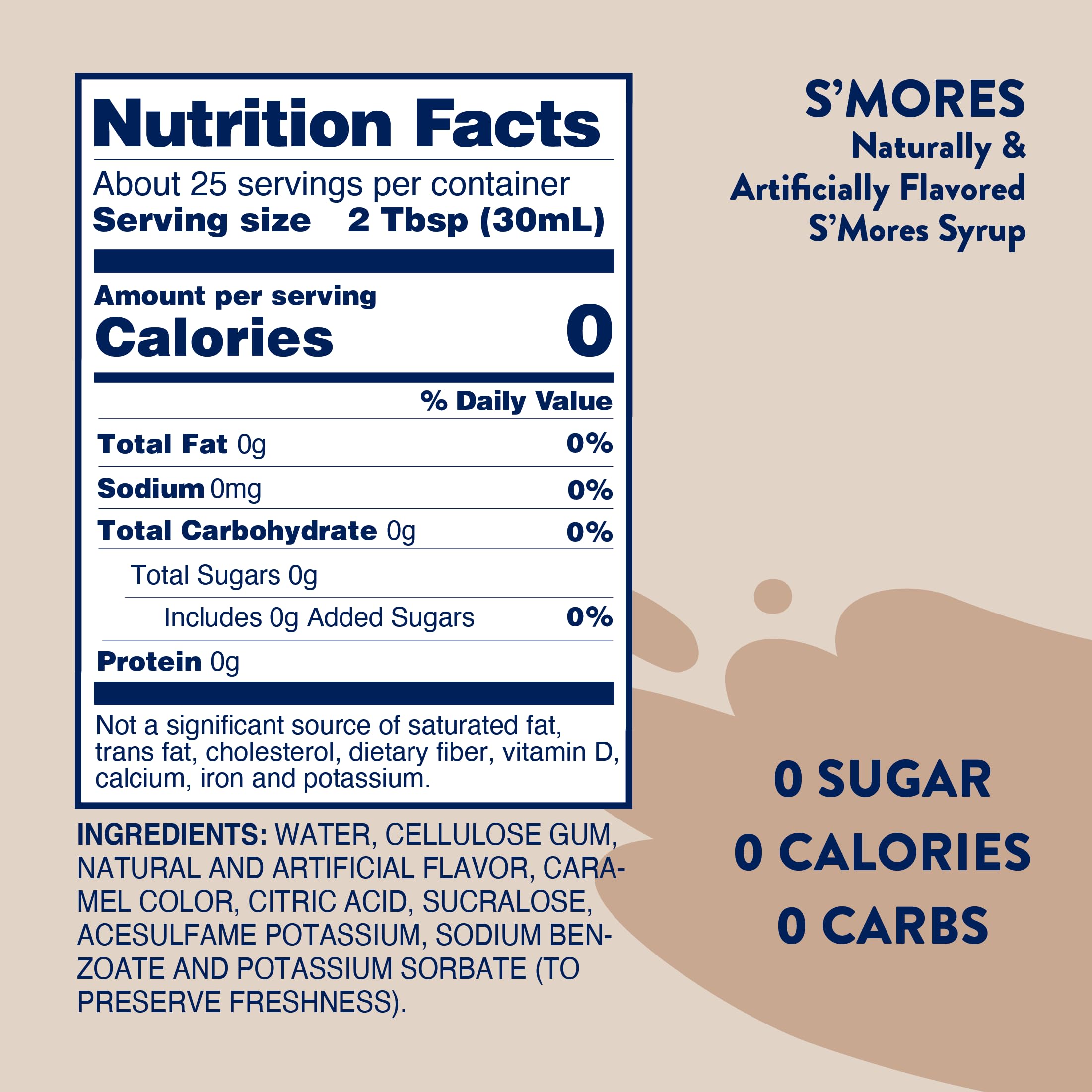 Jordan's Skinny Syrups Sugar Free Coffee Syrup, Smore's Flavor Drink Mix, 25.4 Fl Oz