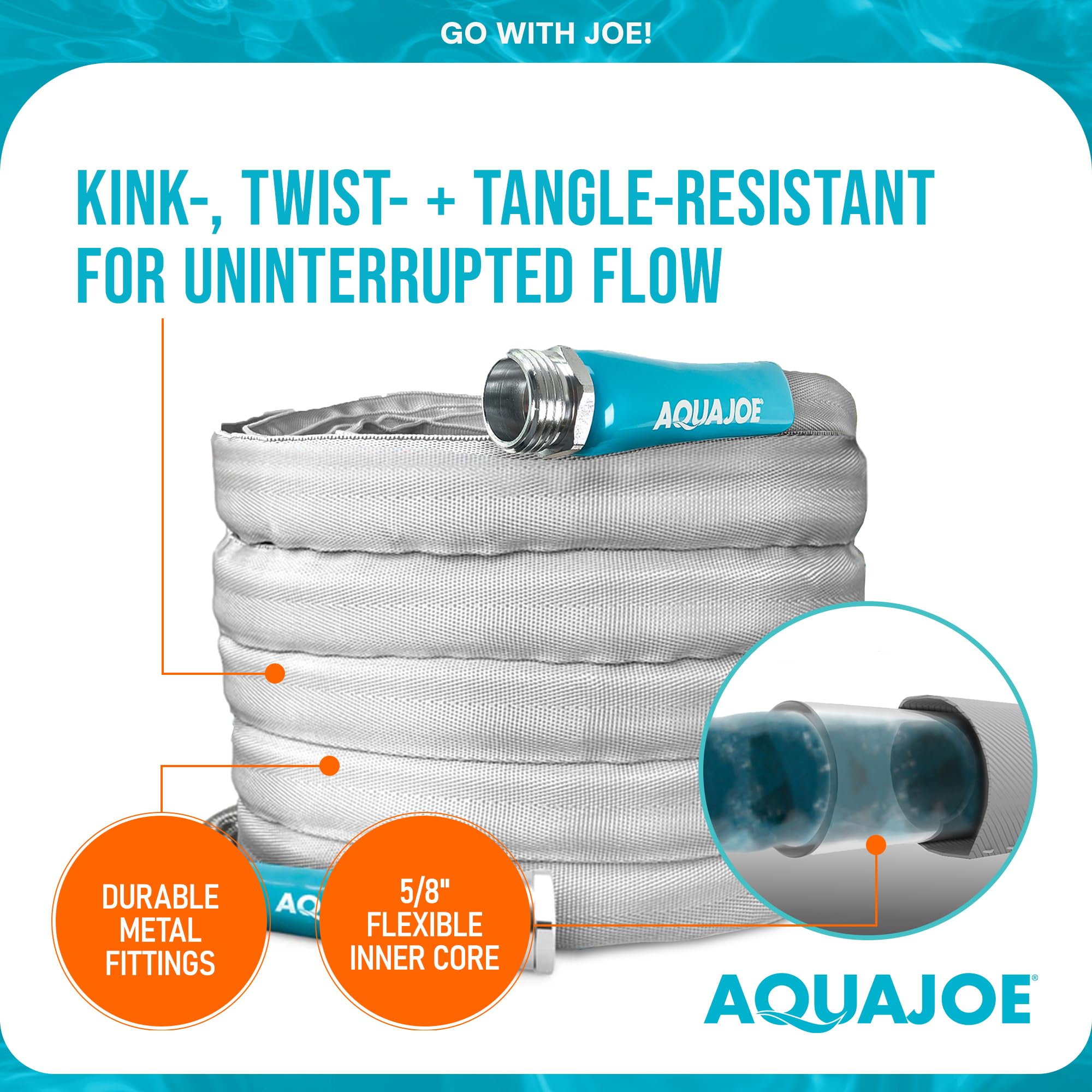 Aqua Joe XTREME FIBERJACKET Flexible, Kink-Resistant Garden Hose, 600 PSI Max, 5/8-Inch Diameter, 25 Feet