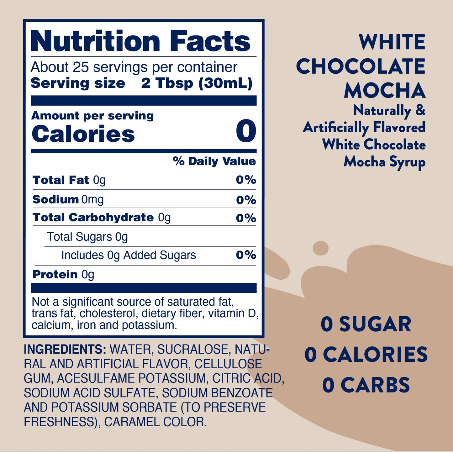 Jordan's Skinny Syrups Sugar Free Coffee Syrup, White Chocolate Mocha Flavor Mix, 25.4 Fl Oz