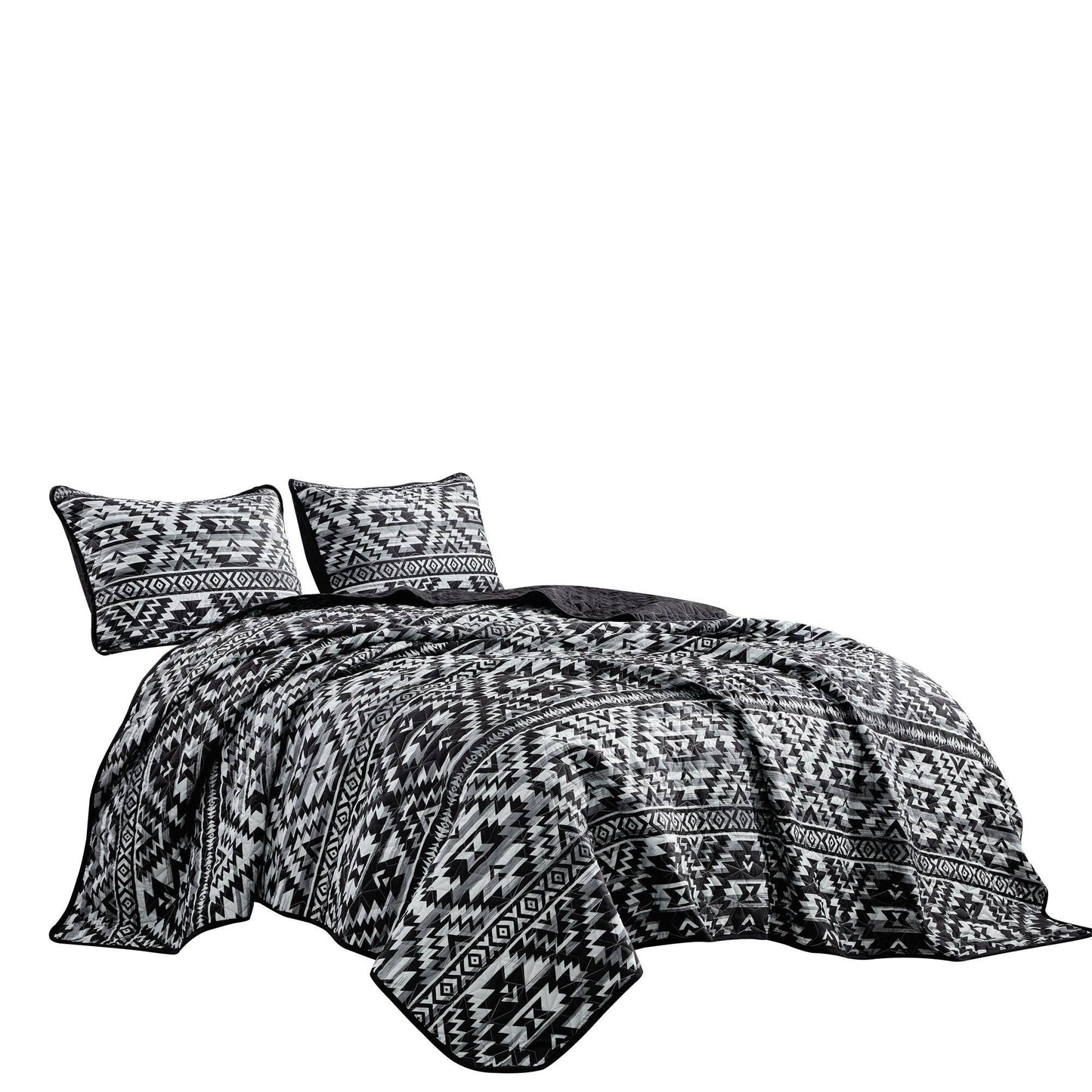 Southwestern Black Aztec Bedspread - 3 Piece Set