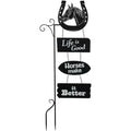 Life is Good Horses Make It Better yard stake with horse head and horseshoe design for western outdoor décor