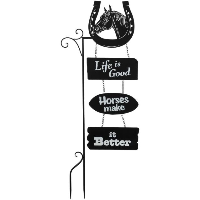 Life is Good Horses Make It Better yard stake with horse head and horseshoe design for western outdoor décor