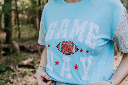 Sequins Embroidery Game Day Tee – Icy Blue