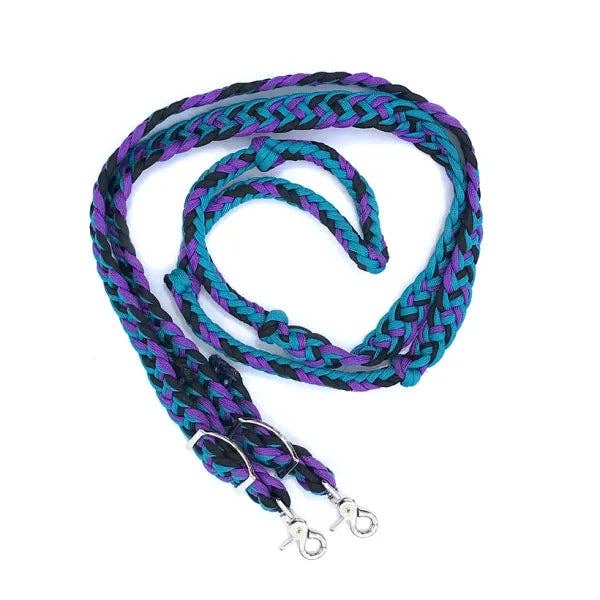 Braided Barrel & Roping Reins – 8 ft with Dual Nickel-Plated Scissor Snaps (Multi-Tone)