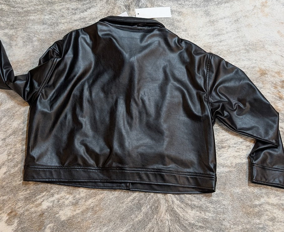 Adyson Parker Vegan Leather Button Jacket back of black jacket