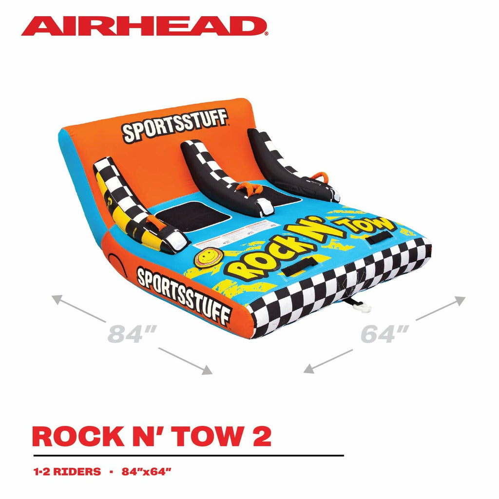 Inflatable air mattress with 'Airhead' branding and dimensions on a white background