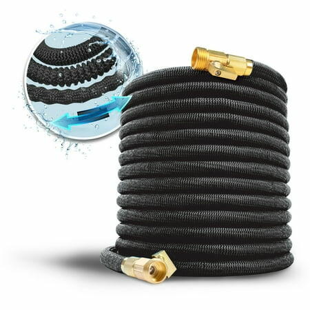 Expandable 100-foot black garden hose with brass shut-off valve by Aqua Joe

