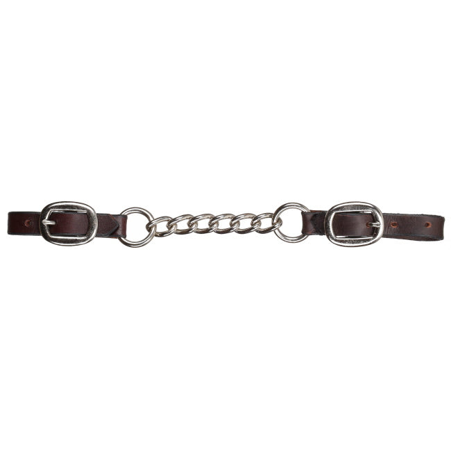 Leather single chain curb with a white background.