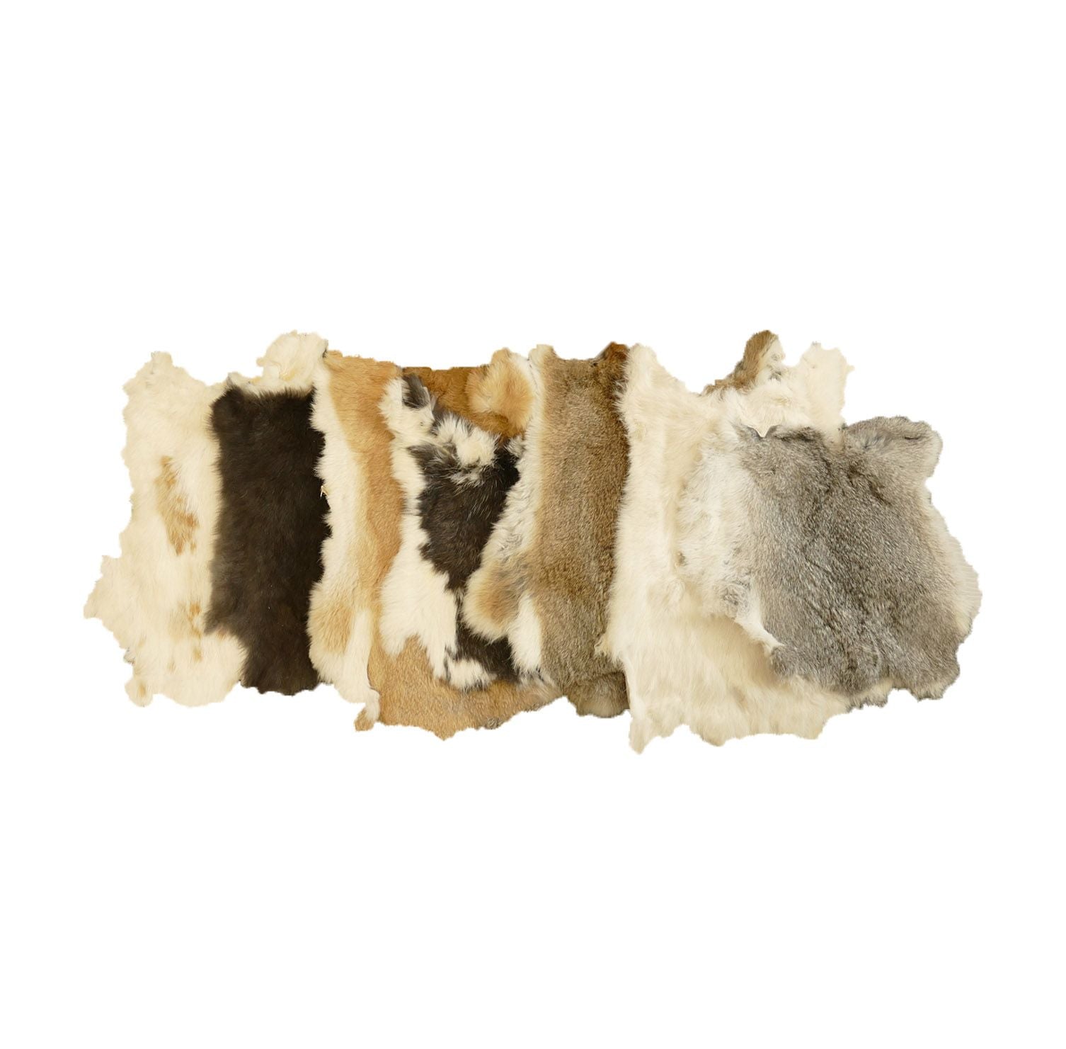 Assorted rabbit pelts with a white background
