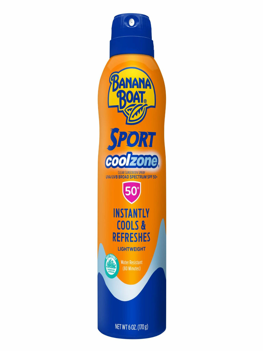 Cooling sunscreen spray with SPF 50, water-resistant and sweat-proof for outdoor use