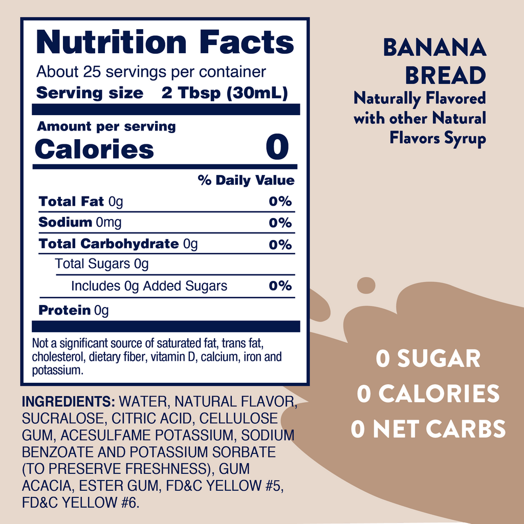 Nutrition facts label for Jordan's Skinny Mix banana bread flavor