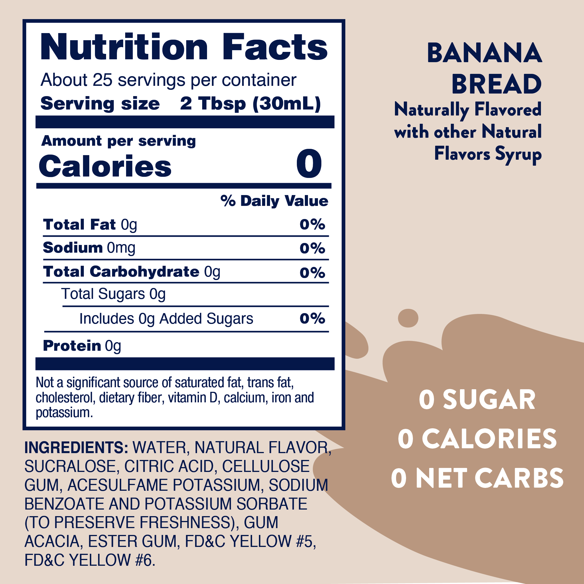 Nutrition facts label for Jordan's Skinny Mix banana bread flavor