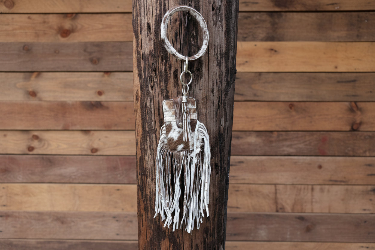 Wristlet that is on a bangle with fringe that holds cards