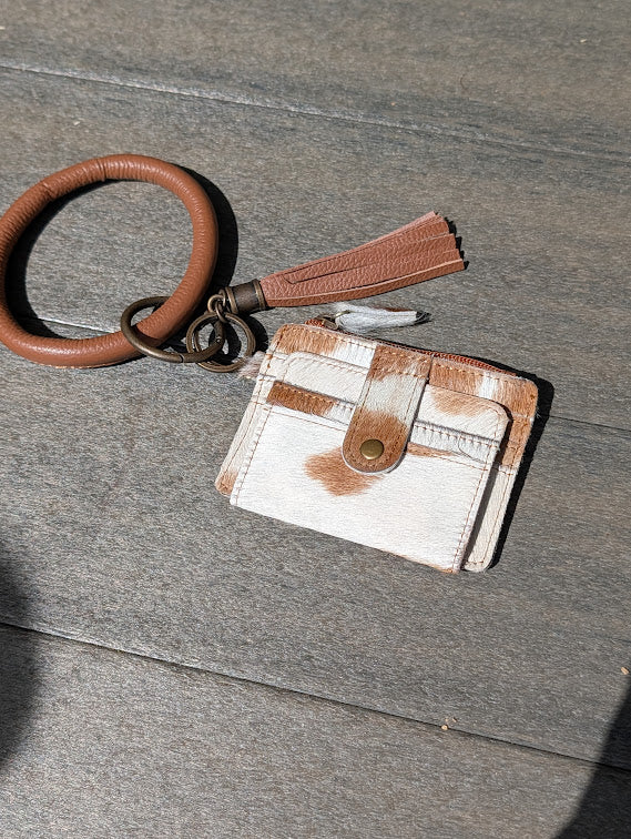 Brown and white speckled cowhide cardholder