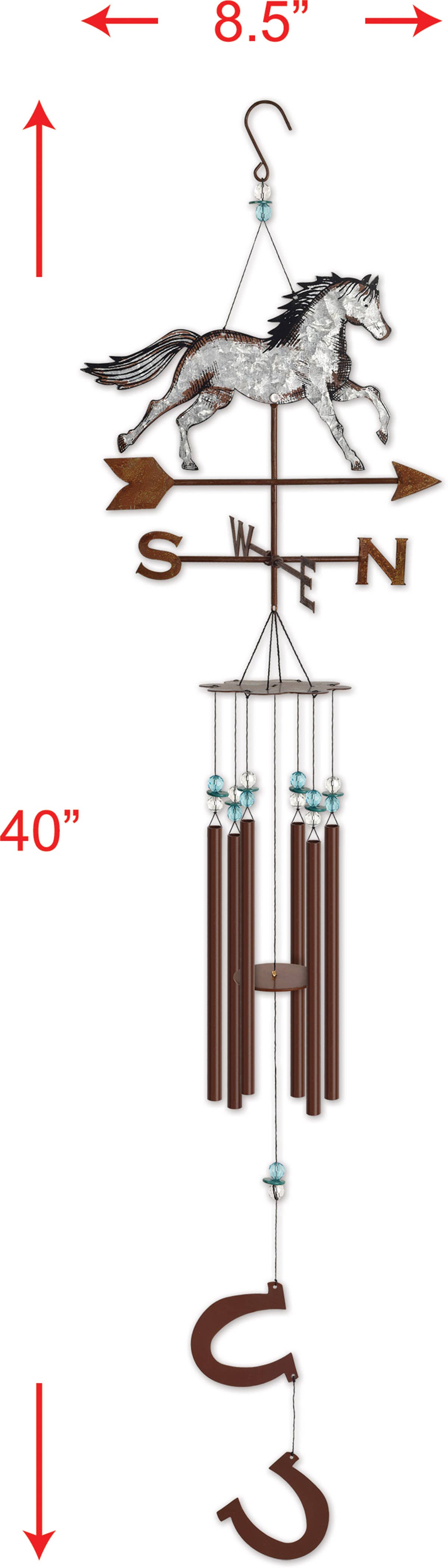 Decorative horse wind chime with rustic metal finish, ideal for western lovers, 